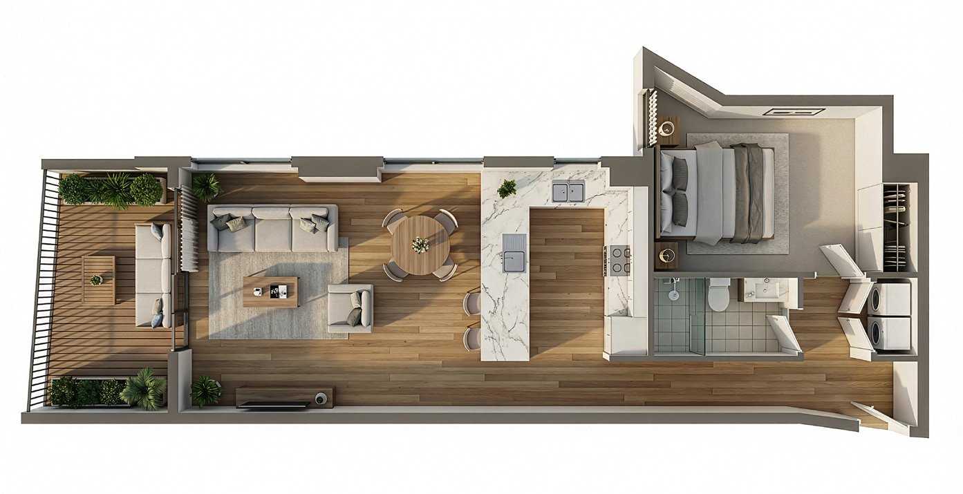 Unit 201 floor plan — one bedroom