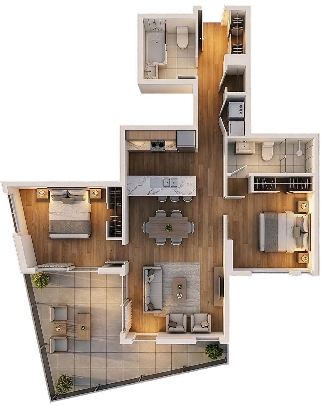 Unit 203 floor plan — two bedroom