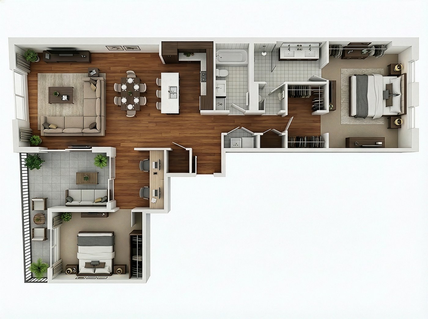 Unit 204 floor plan — two bedroom plus study